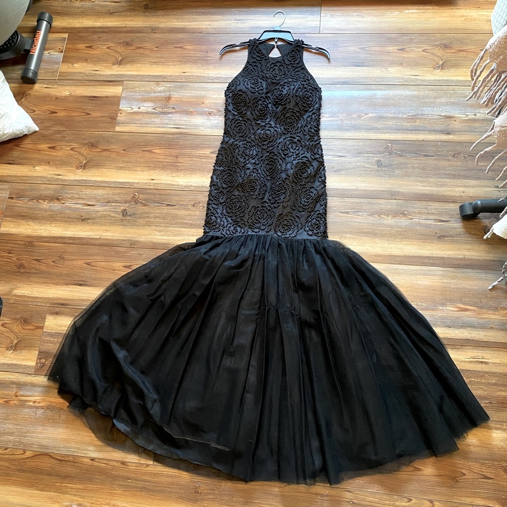 Black Beaded Long Mermaid Dress Prom Formal Homecoming